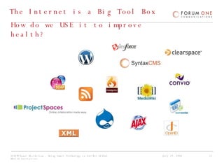 The Internet is a Big Tool Box How do we USE it to improve health? Syntax CMS 