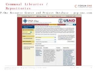 Communal Libraries / Repositories PSP-One Resource Center and Project Database – psp-one.com 