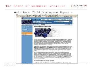 The Power of Communal Creation World Bank: World Development Report –  www.worldbank.org/wdr 