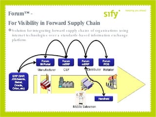 Forum™ - For Visibility in Forward Supply Chain Solution for integrating forward supply chains of organizations using internet technologies over a standards-based information exchange platform 