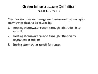 Means a stormwater management measure that manages
stormwater close to its source by:
1. Treating stormwater runoff throug...