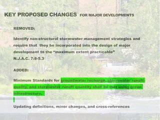 REMOVED:
Identify non-structural stormwater management strategies and
require that they be incorporated into the design of...