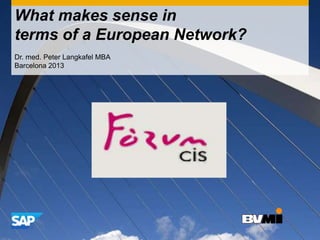 What makes sense in
terms of a European Network?
Dr. med. Peter Langkafel MBA
Barcelona 2013
 