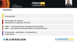 SAMUEL GONSALES
Formação de Preços
Estoques e Logística interna
TMS – Transportation Management System
SAC – Serviço de Atendimento a Consumidores
Financeiro, medições e indicadores
Conclusão
Introdução
AGENDA
 