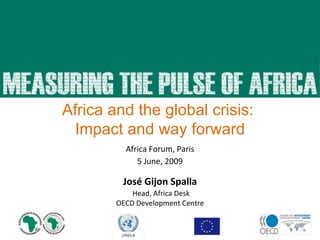 23 April 2009 José Gijon Spalla Head, Africa Desk OECD Development Centre Africa and the global crisis:  Impact and way forward Africa Forum, Paris 5 June, 2009 
