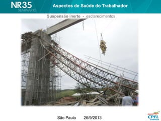 São Paulo 26/9/2013
NR 35 – Aspectos Médicos
Suspensão inerte - esclarecimentos
Aspectos de Saúde do Trabalhador
 