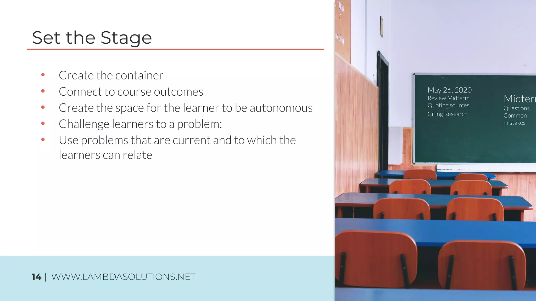 Set the Stage
14 | WWW.LAMBDASOLUTIONS.NET
•
•
•
•
•
 