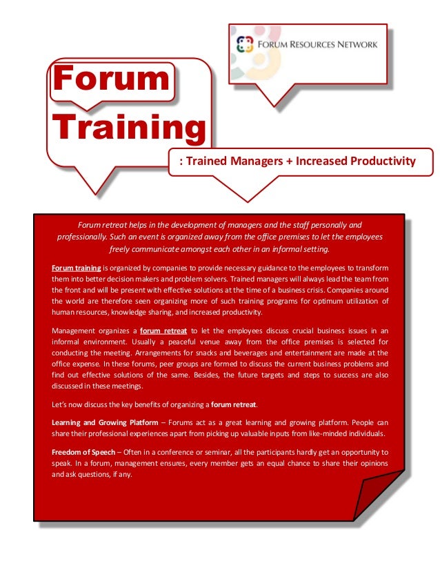 Forum Training Trained Managers + Increased Productivity