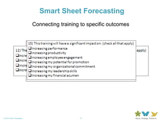 17© 2013 Forum Corporation
Smart Sheet Forecasting
Connecting training to specific outcomes
 