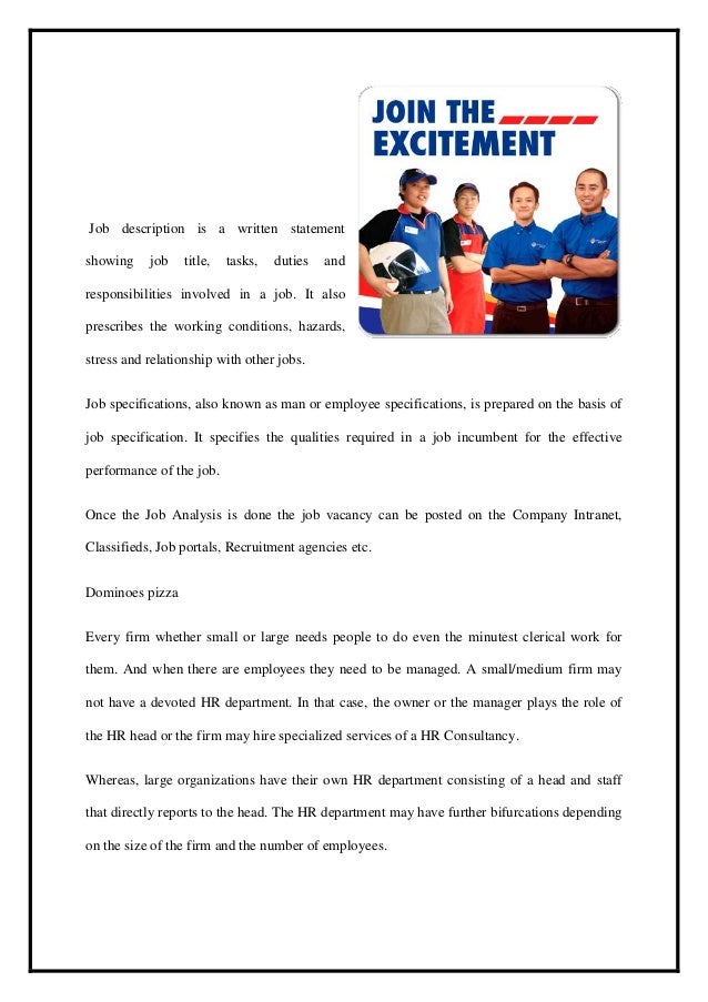 pizza job description