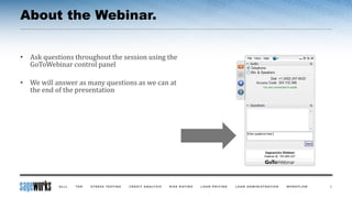 About the Webinar.
2
• Ask questions throughout the session using the
GoToWebinar control panel
• We will answer as many questions as we can at
the end of the presentation
 