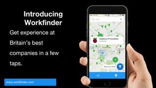 Introducing
Workfinder
Get experience at
Britain’s best
companies in a few
taps.
www.workfinder.com
 