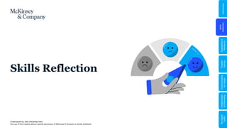 CONFIDENTIAL AND PROPRIETARY
Any use of this material without specific permission of McKinsey & Company is strictly prohibited
Skills Reflection
Skills
Reflection
Problem
Solving
Relationships
&
Well-being
My
Digital
Toolkit
Communicating
for
Impact
Adaptability
&
Resilience
Introduction
 