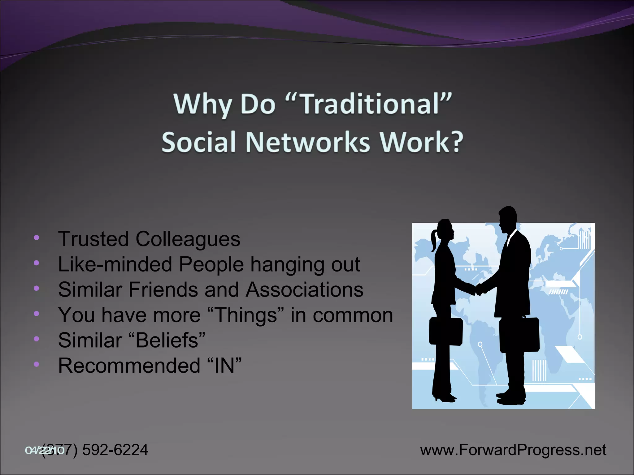 Trusted Colleagues Like-minded People hanging out Similar Friends and Associations You have more “Things” in common Similar “Beliefs” Recommended “IN” 