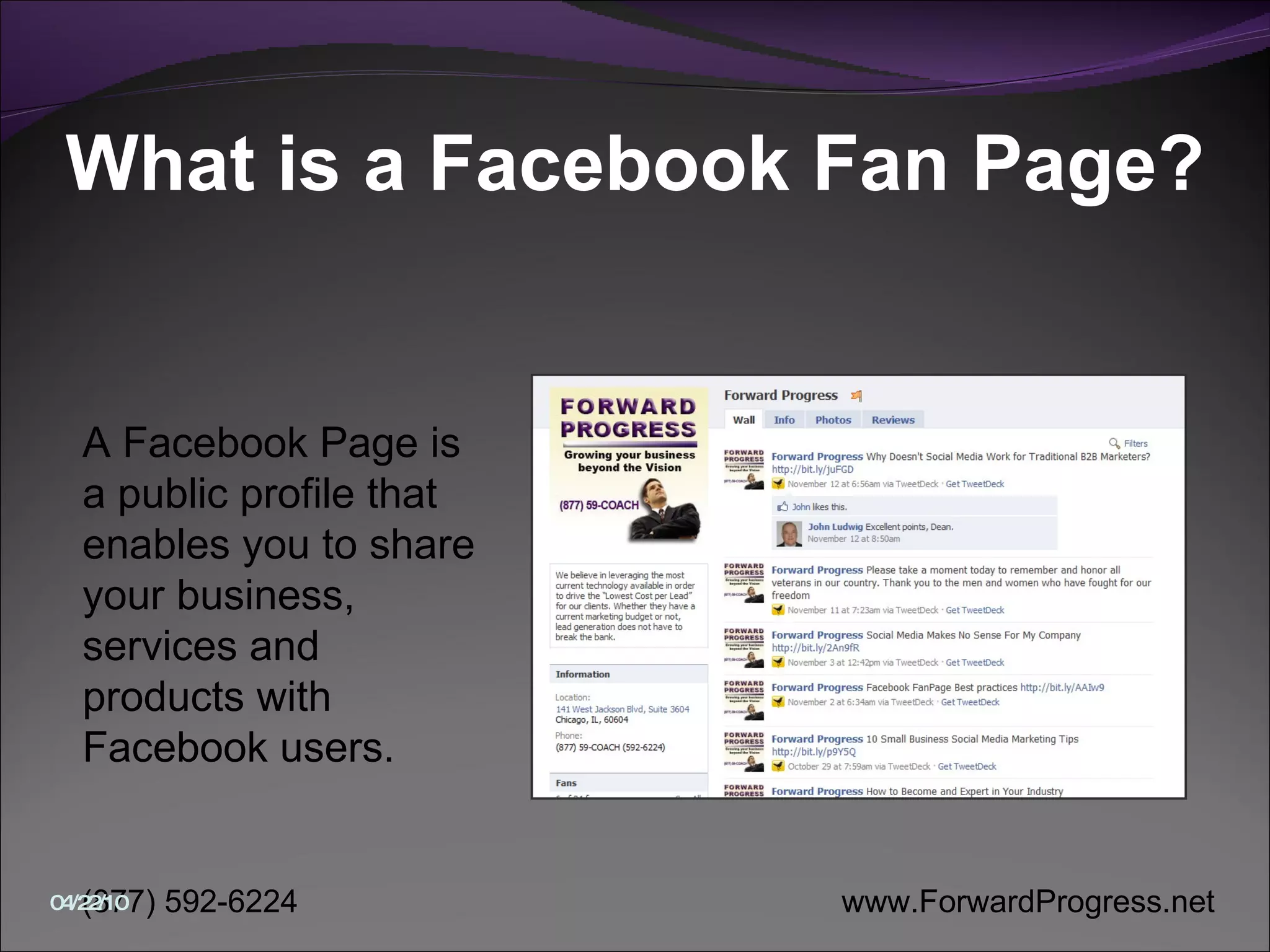 What is a Facebook Fan Page? A Facebook Page is a public profile that enables you to share your business, services and products with Facebook users.  