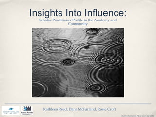 Insights Into Influence:
Scholar-Practitioner Profile in the Academy and
Community
Kathleen Reed, Dana McFarland, Rosie Croft
Creative Commons Flickr user: sea turtle
 