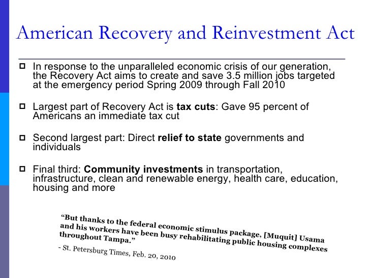 American Recovery and Reinvestment Act for the Tampa Bay Area