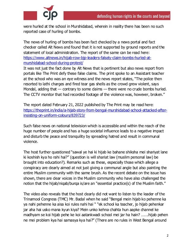 2
were hurled at the school in Murshidabad, wherein in reality there has been no such
reported case of hurling of bombs.
T...