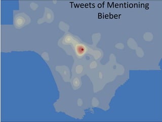 Tweets of Bieber
and Certain
Adult Interests
A suspected spatial correlation although one worries about ecological fallacy.
 