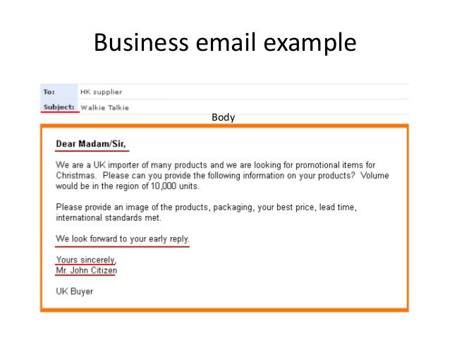 professional business email examples