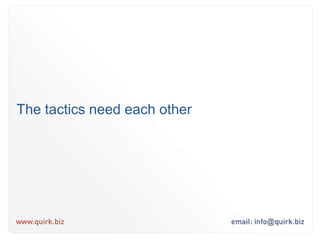 It achieves its true potential when these tactics work together