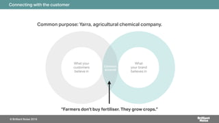 Connecting with the customer
Common purpose: Yarra, agricultural chemical company.
“Farmers don’t buy fertiliser. They grow crops.”
© Brilliant Noise 2016
 