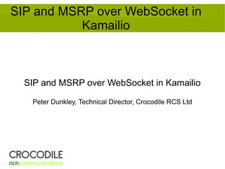 SIP and MSRP over WebSocket in
Kamailio

SIP and MSRP over WebSocket in Kamailio
Peter Dunkley, Technical Director, Crocodile RCS Ltd

 