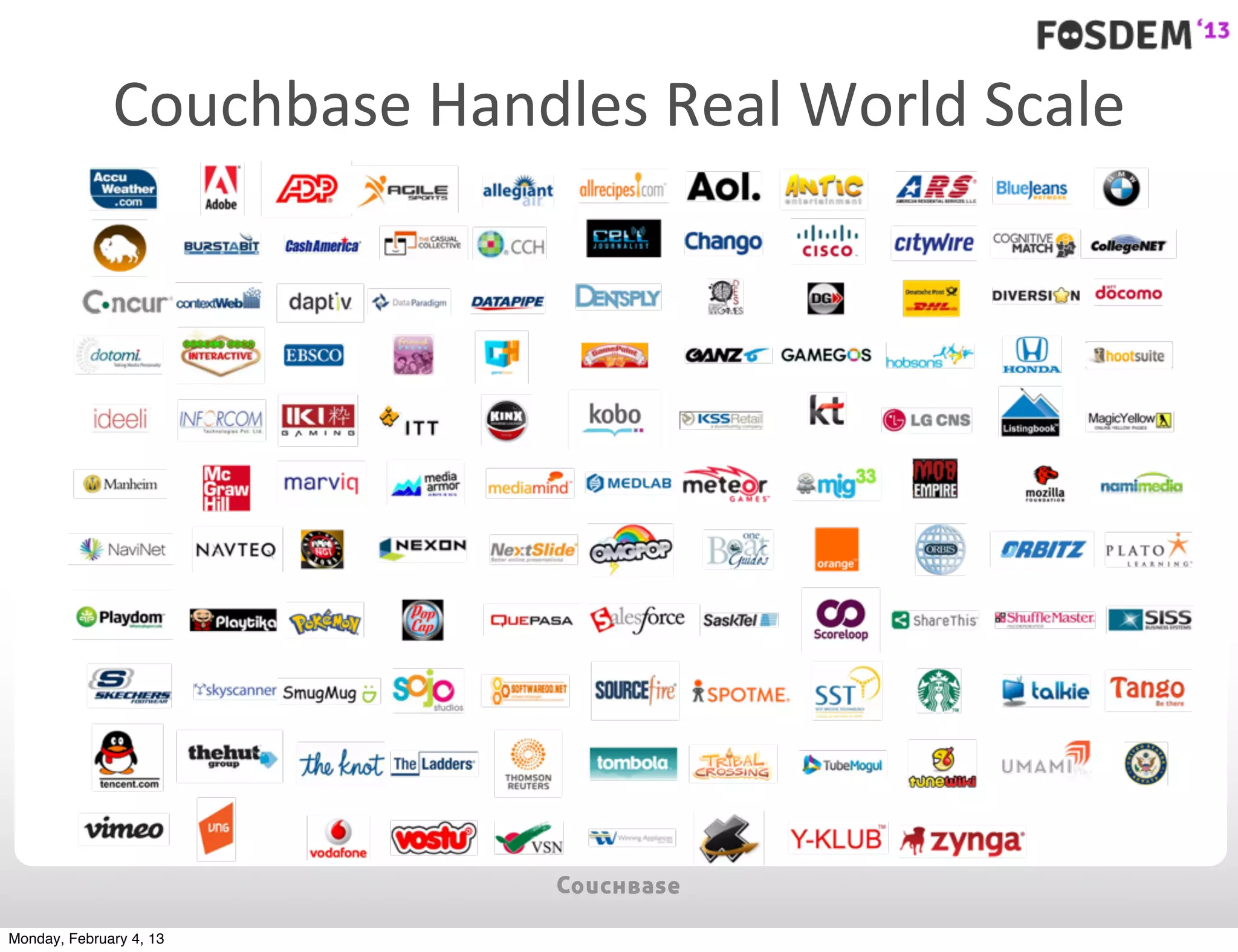 Couchbase	
  Handles	
  Real	
  World	
  Scale




Monday, February 4, 13
 