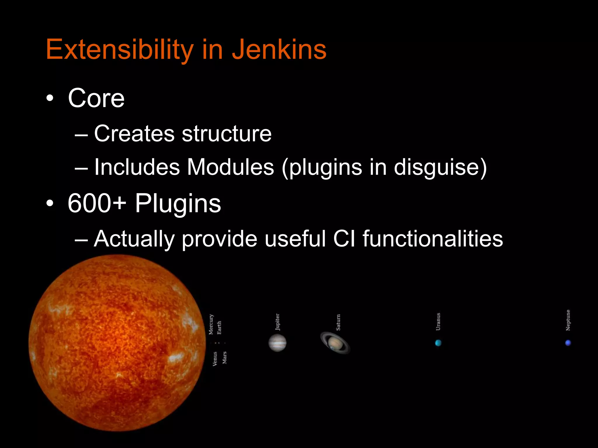 ©2010 CloudBees, Inc. All Rights
Reserved
19©2010 CloudBees, Inc. All Rights
Reserved
Extensibility in Jenkins
• Core
– Creates structure
– Includes Modules (plugins in disguise)
• 600+ Plugins
– Actually provide useful CI functionalities
 