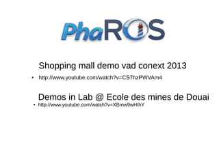 Shopping mall demo vad conext 2013
●

http://www.youtube.com/watch?v=CS7hzPWVAm4

Demos in Lab @ Ecole des mines de Douai
●

http://www.youtube.com/watch?v=XBrnw9wHIhY

 