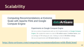 Scalability
20
http://data-artisans.com/computing-recommendations-with-flink.html
 