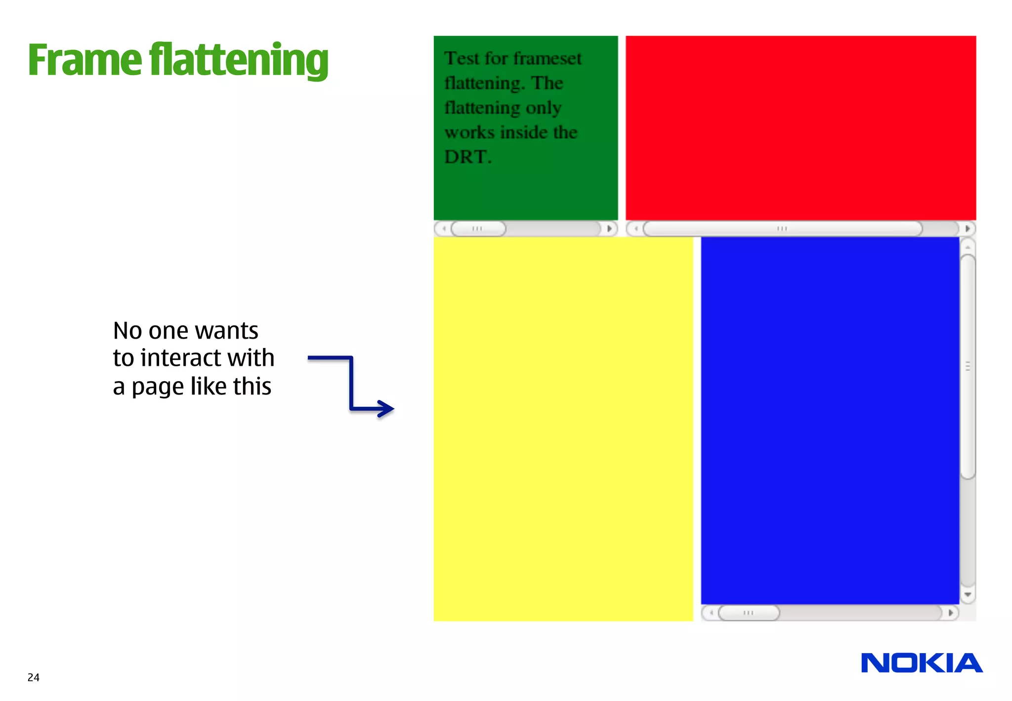 Frame flattening




     No one wants
     to interact with
     a page like this




24
 