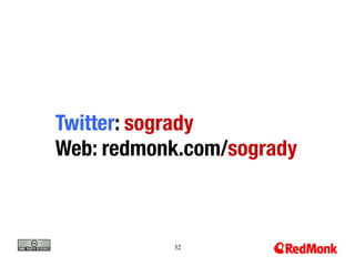 Twitter: sogrady
Web: redmonk.com/sogrady



            32
 