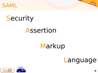 SAML

Security
Assertion
Markup
Language
6

 