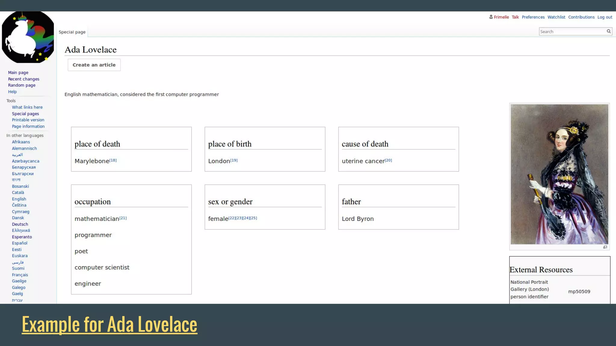 Example for Ada Lovelace
 