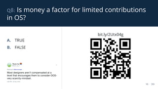 q8: Is money a factor for limited contributions
in OS?
16 / 39
A. TRUE
B. FALSE
bit.ly/2Utx04g
 