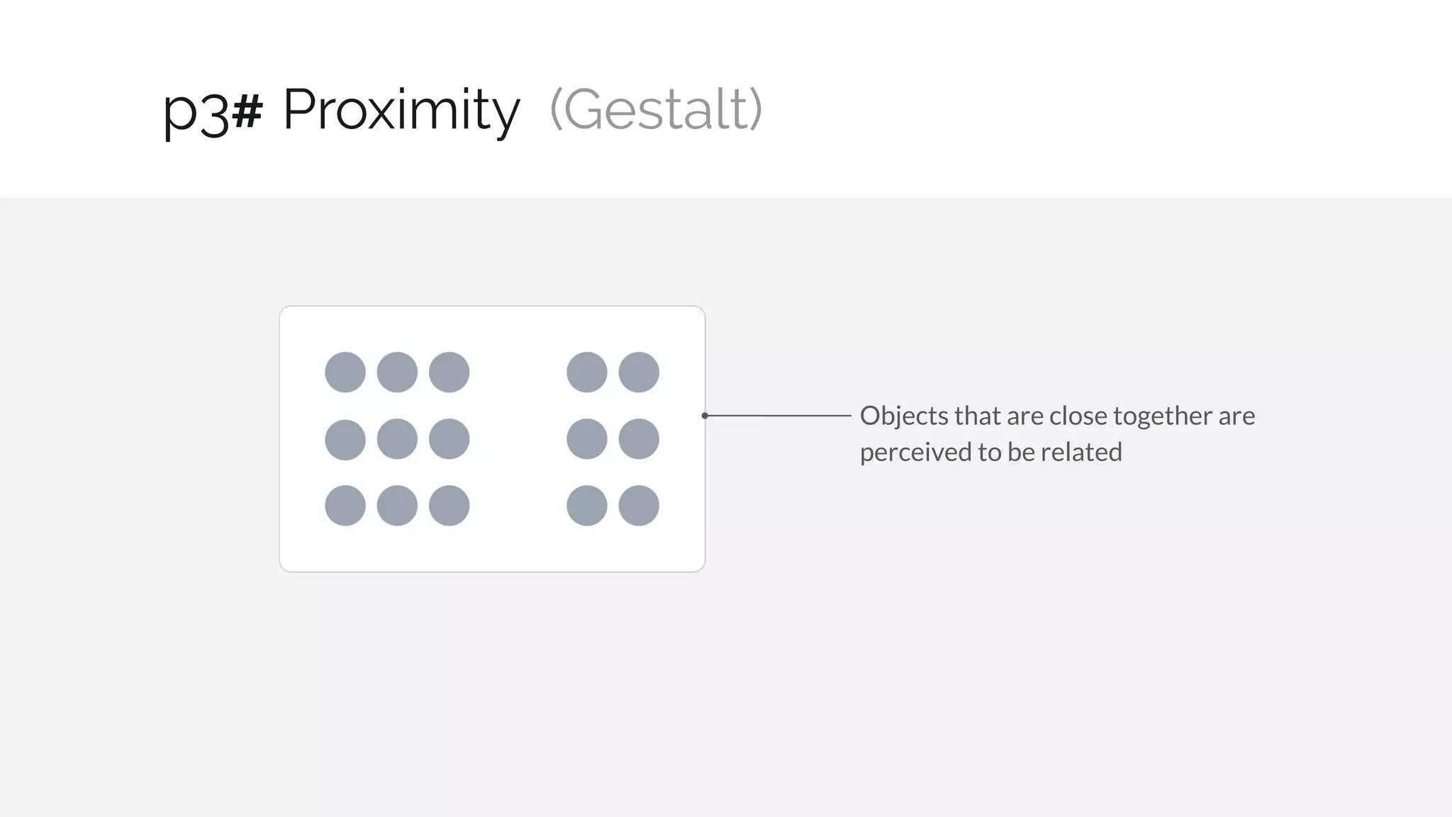 Objects that are close together are
perceived to be related
Proximity (Gestalt)
14 / 30
p3#
 