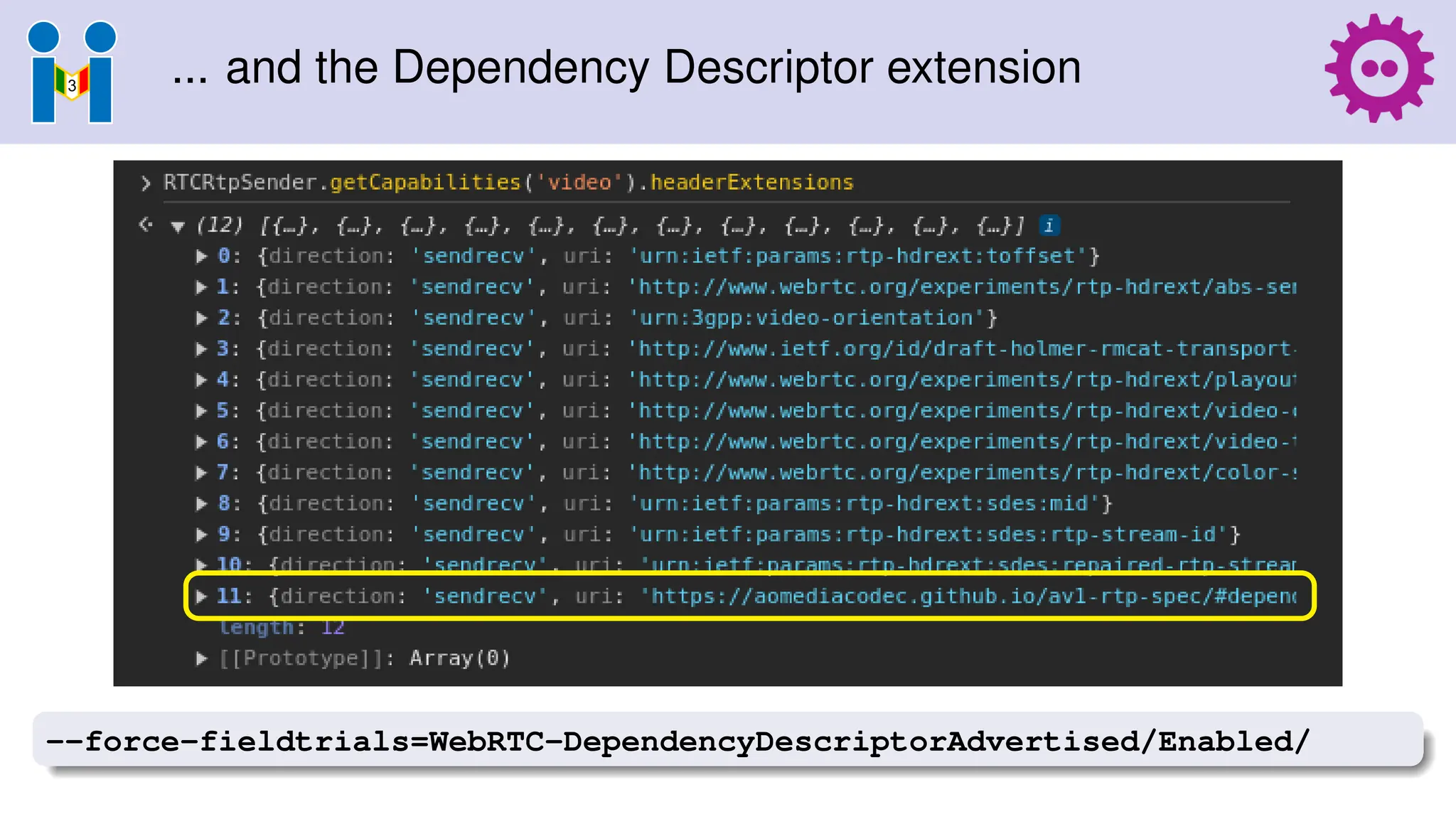 ... and the Dependency Descriptor extension
--force-fieldtrials=WebRTC-DependencyDescriptorAdvertised/Enabled/
 