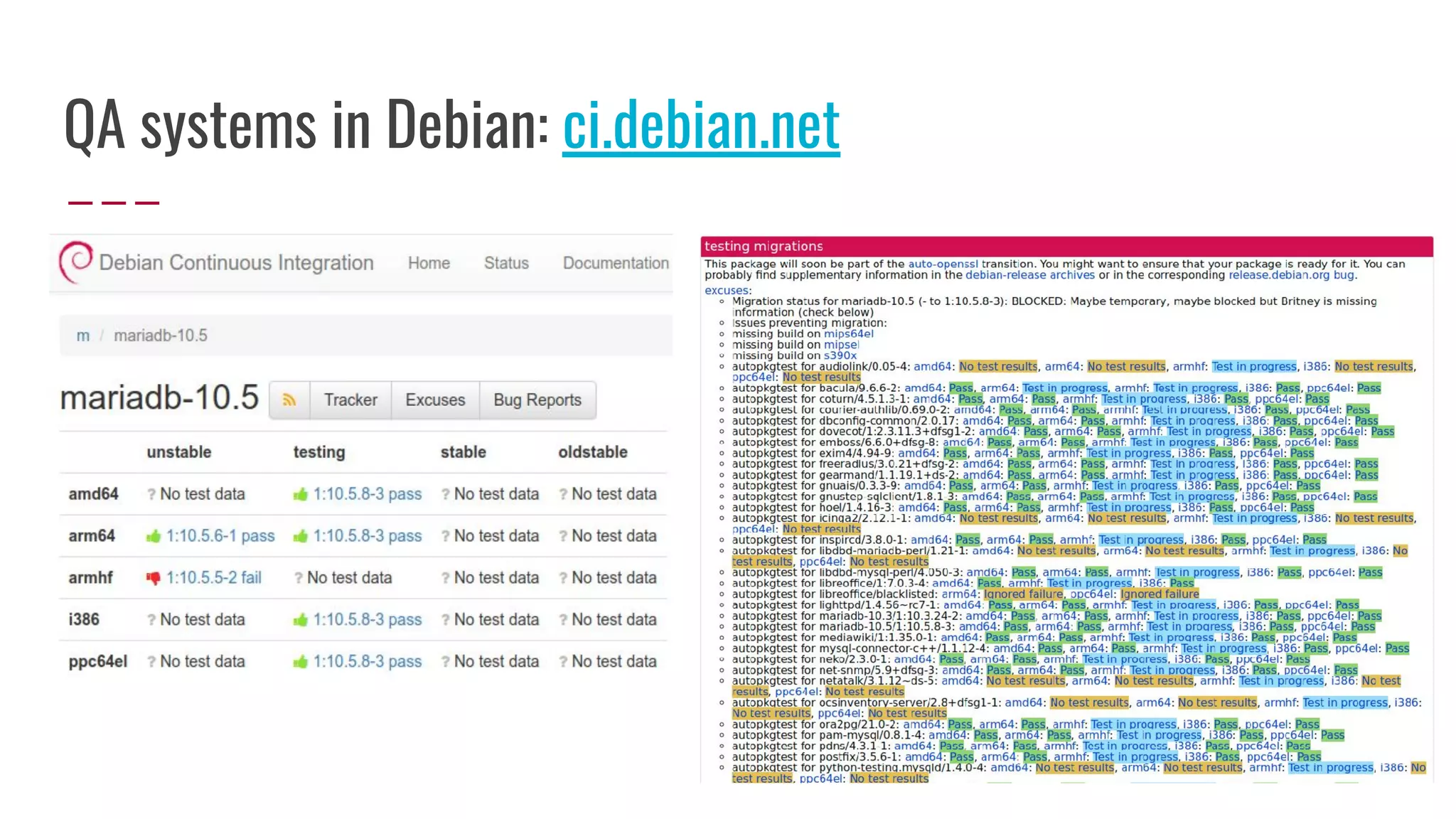 QA systems in Debian: ci.debian.net
 