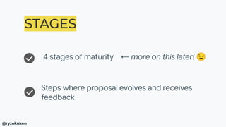 STAGES
Steps where proposal evolves and receives
feedback
4 stages of maturity ← more on this later! 😉
@ryzokuken
 