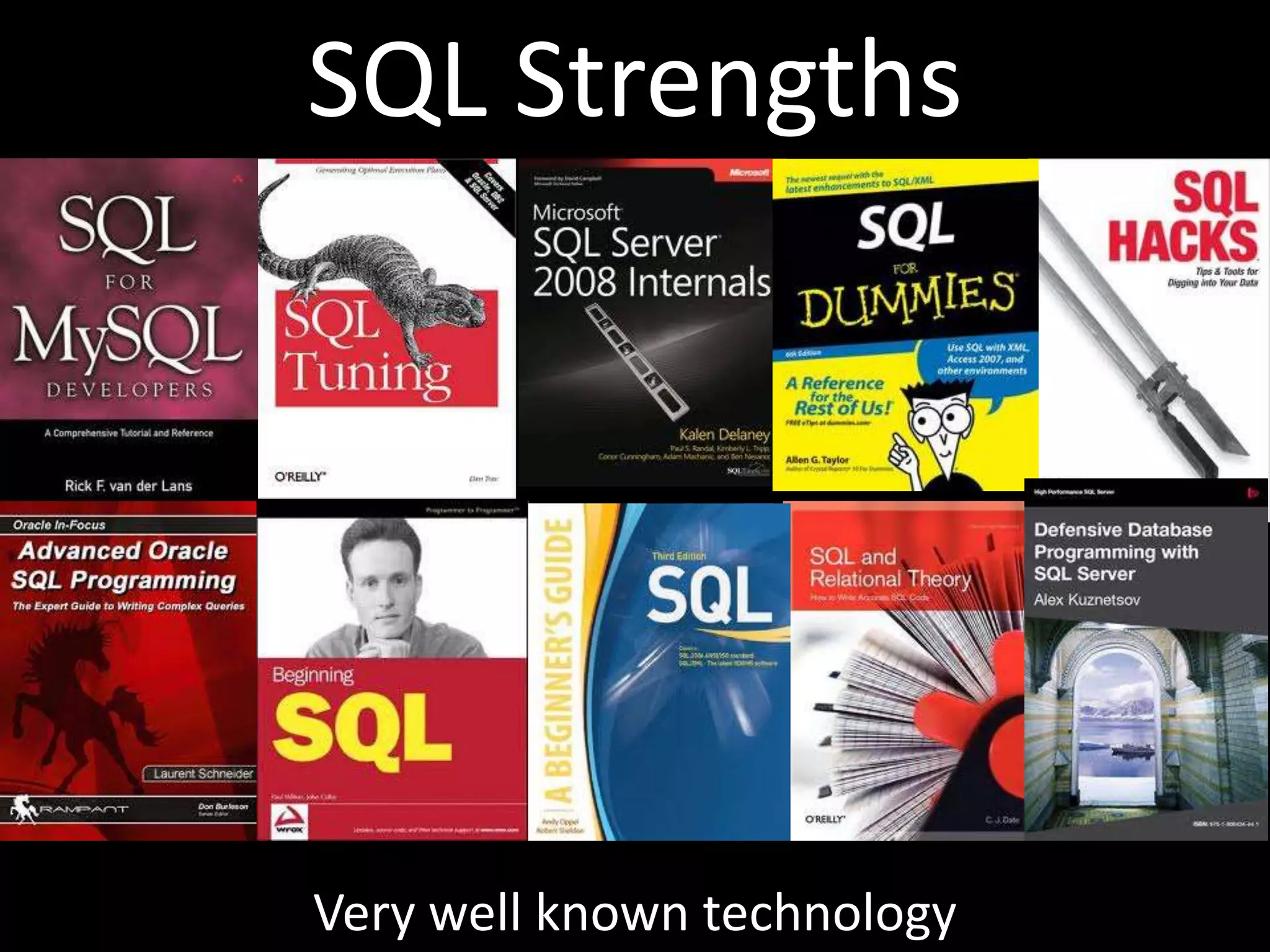 SQL Strengths




Very well known technology
 