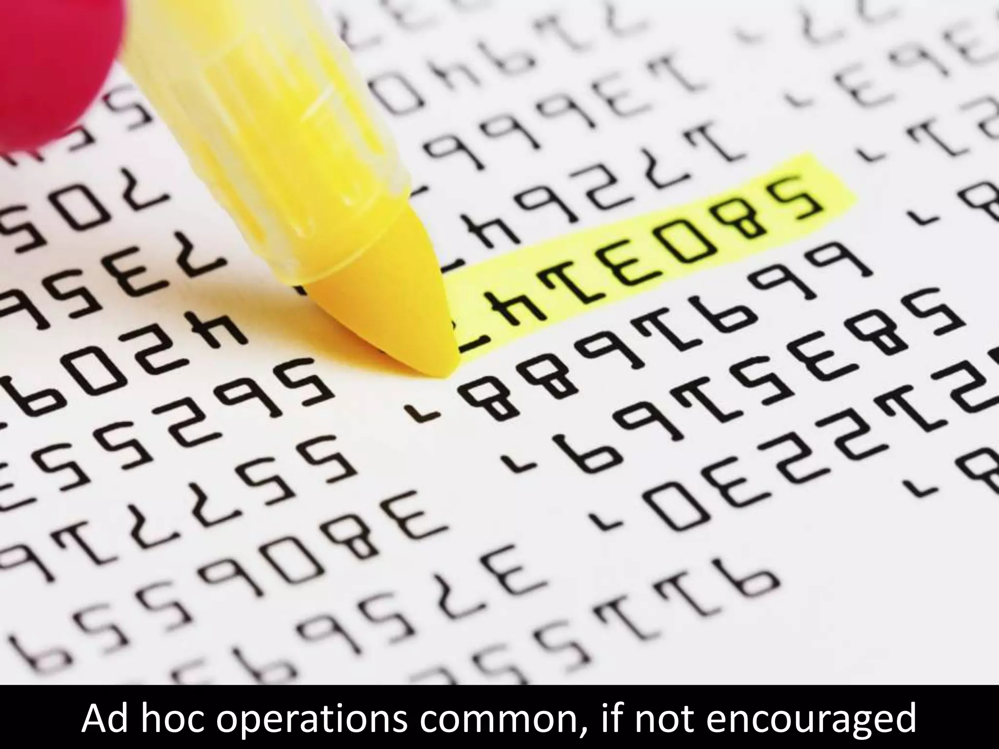 Ad hoc operations common, if not encouraged
 