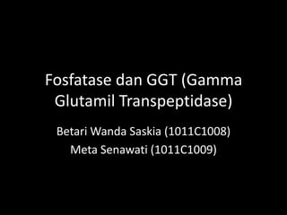 Fosfatase dan GGT (Gamma
Glutamil Transpeptidase)
Betari Wanda Saskia (1011C1008)
Meta Senawati (1011C1009)
 