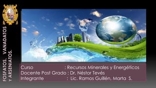 Curso : Recursos Minerales y Energéticos
Docente Post Grado : Dr. Néstor Tevés
Integrante : Lic. Ramos Guillén, Marta S.
 