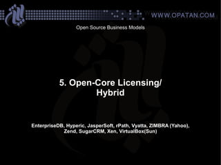 Open Source Business Models




           5. Open-Core Licensing/
                   Hybrid


EnterpriseDB, Hyperic, Jasp...