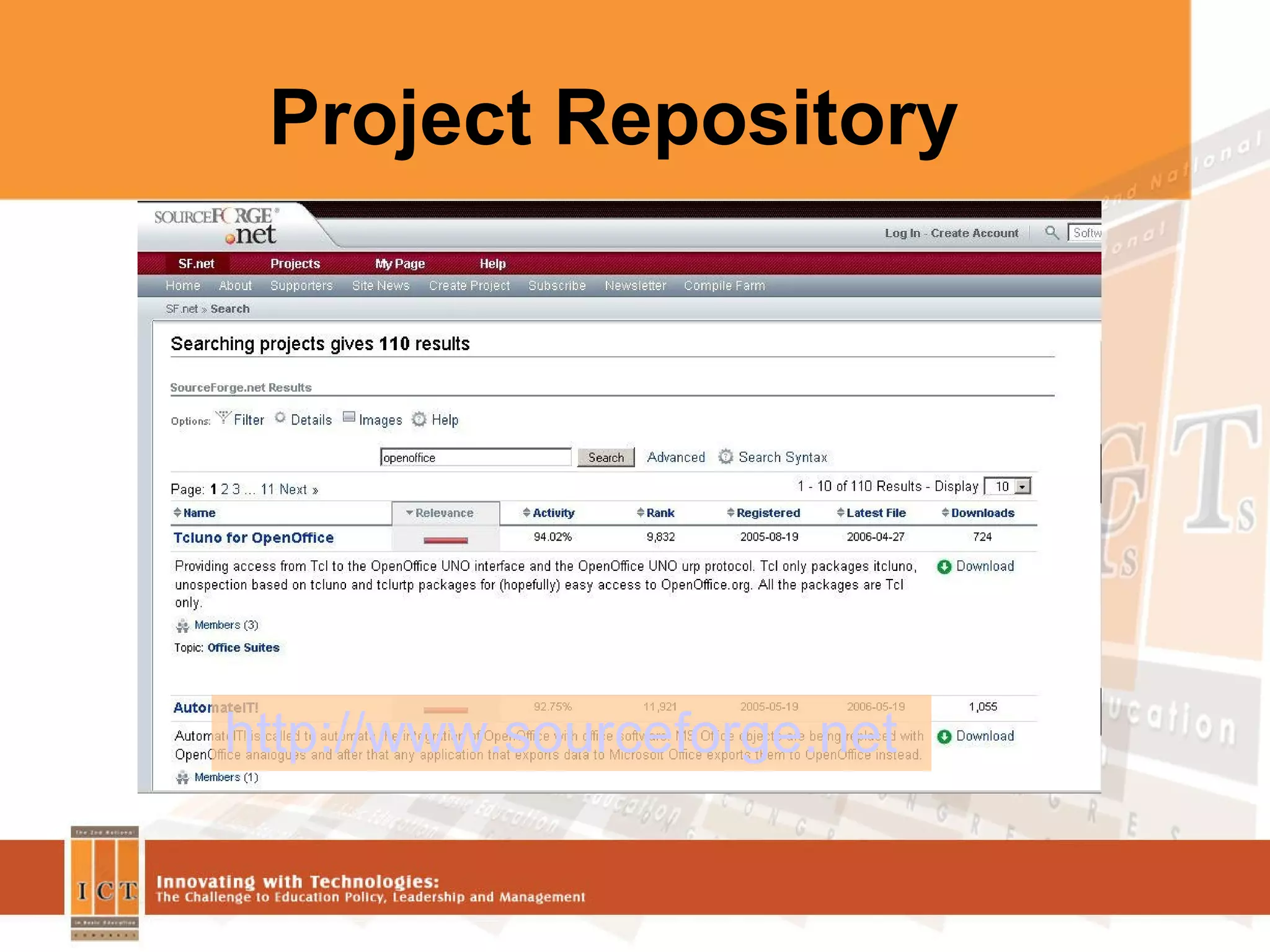 Project Repository http://www.sourceforge.net 