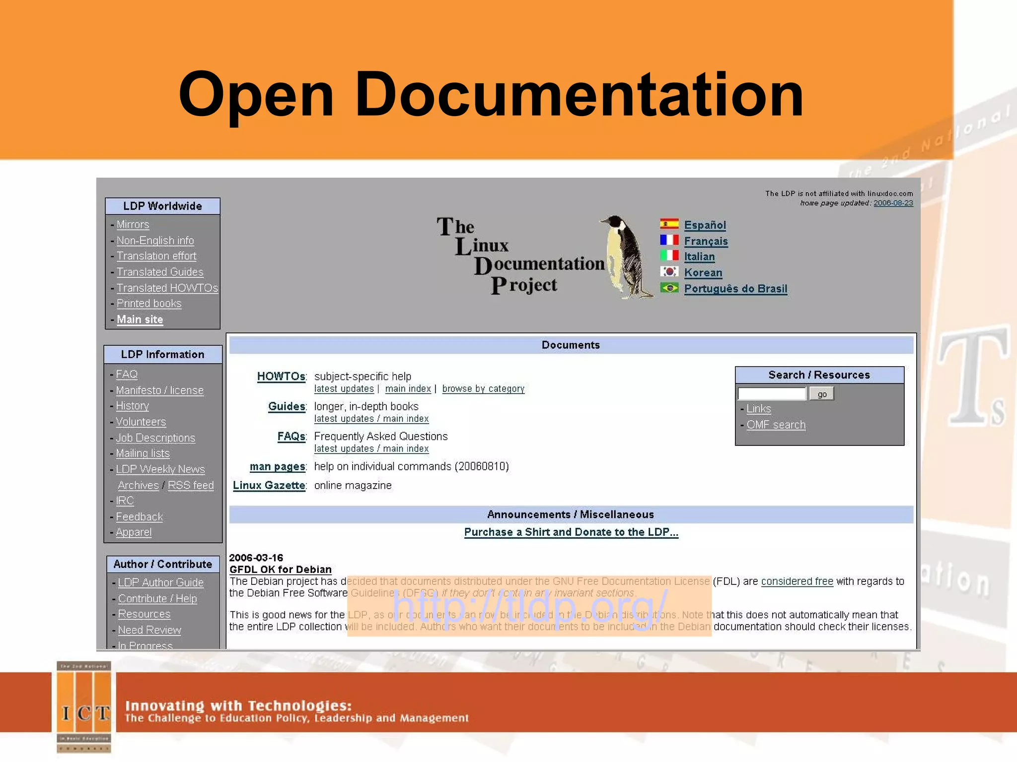 Open Documentation http:// tldp.org / 
