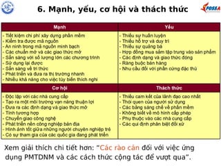 6. Mạnh, yếu, cơ hội và thách thức 
Xem giải thích chi tiết hơn: “Các rào cản đối với việc ứng 
dụng PMTDNM và các cách thức cộng tác để vượt qua”. 
 