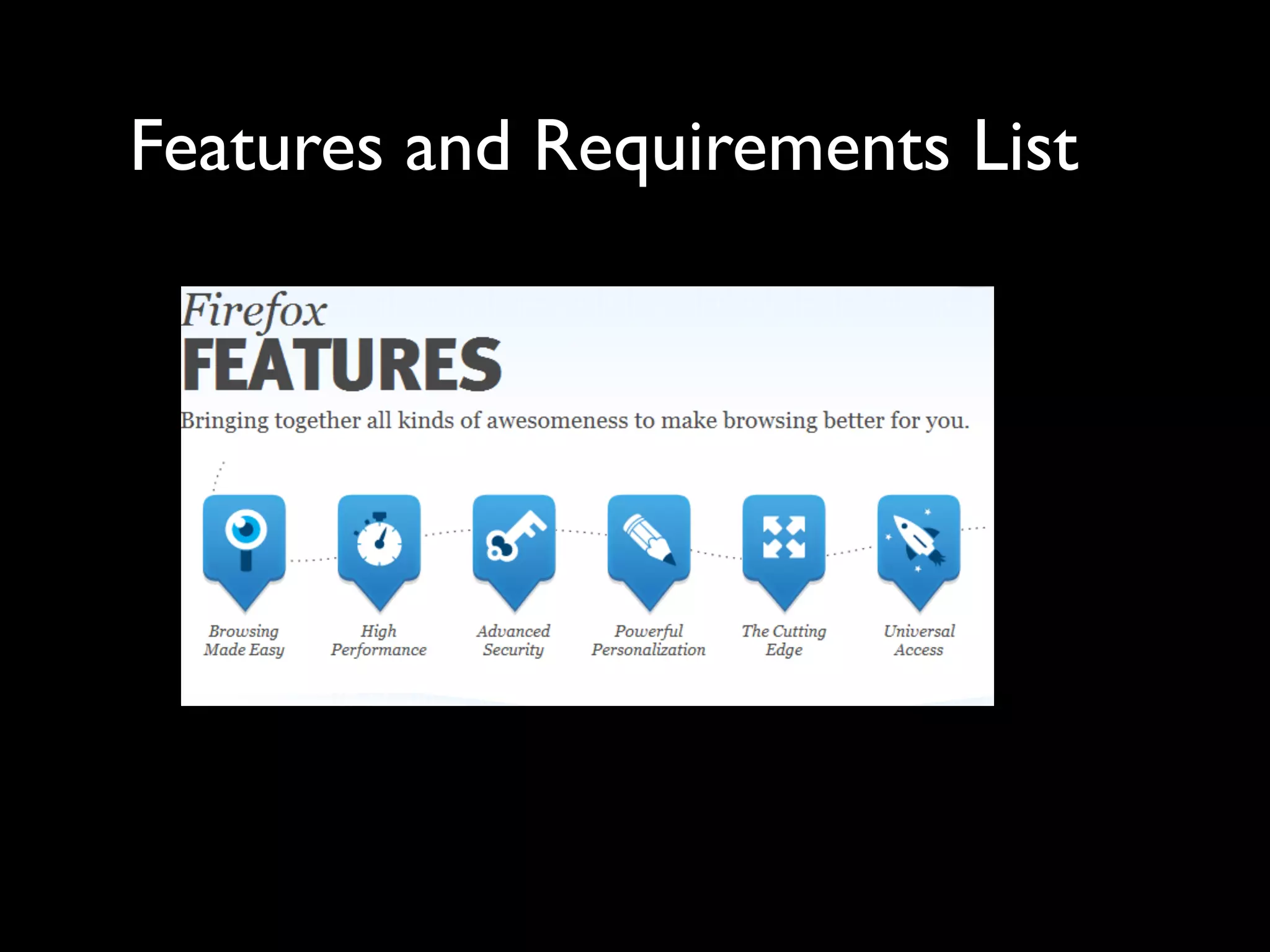 Features and Requirements List
 