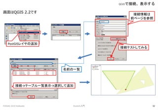 QGIS 2.2Ǥ
QGISǽӾAʾ
FOSS4G 2014 Hokkaido PostGIST 32
PostGIS쥤׷
ӾA
ǰک`
ӾAƥȤƤߤ
ǰһE
ӾAƩ`֥һEʾxk׷
 